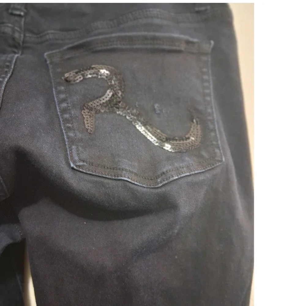 Rock & Republic Size 14L Women's Kassandra Black Sequin Logo Stretch Denim Jean